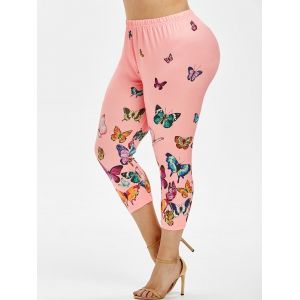

Plus Size Butterfly Print Capri Leggings, Light pink