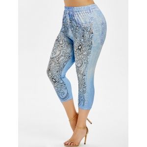 

Plus Size Tribal Print Capri Jeggings, Light blue