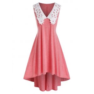 

Plus Size Floral Hollow Collar Space Dye Dress, Light coral
