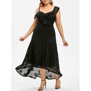 

Plus Size Lace Asymmetric High Low Dress, Black