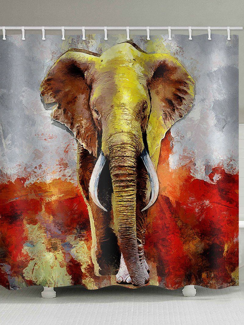 

Oil Painting Elephant Pattern Waterproof Shower Curtain, Multi