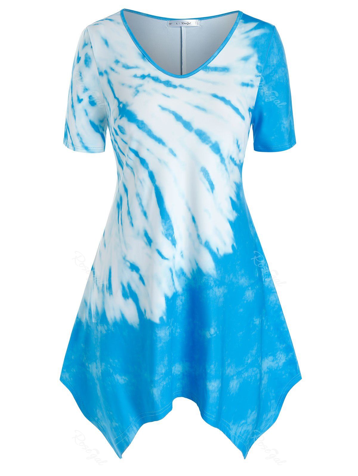 

Plus Size Handkerchief Tie Dye T Shirt, Light blue