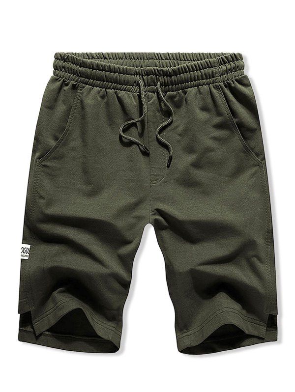 

Letter Applique Drawstring Notched Sweat Shorts, Deep green