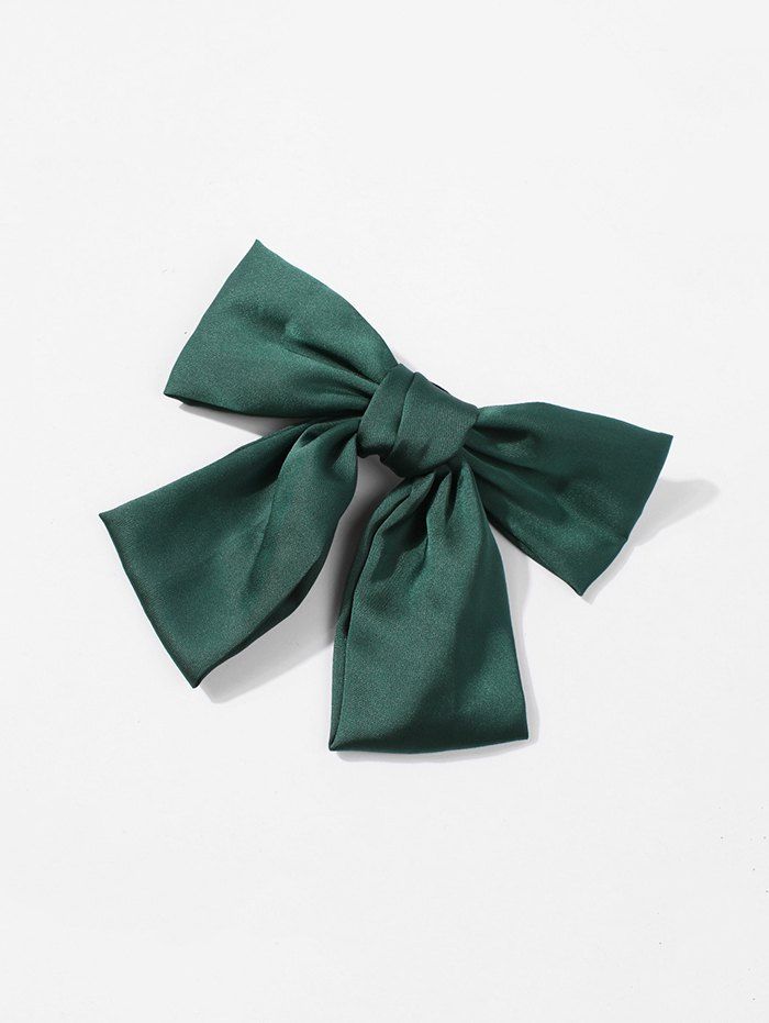 

Solid Bowknot Satin Fabric Barrette, Deep green