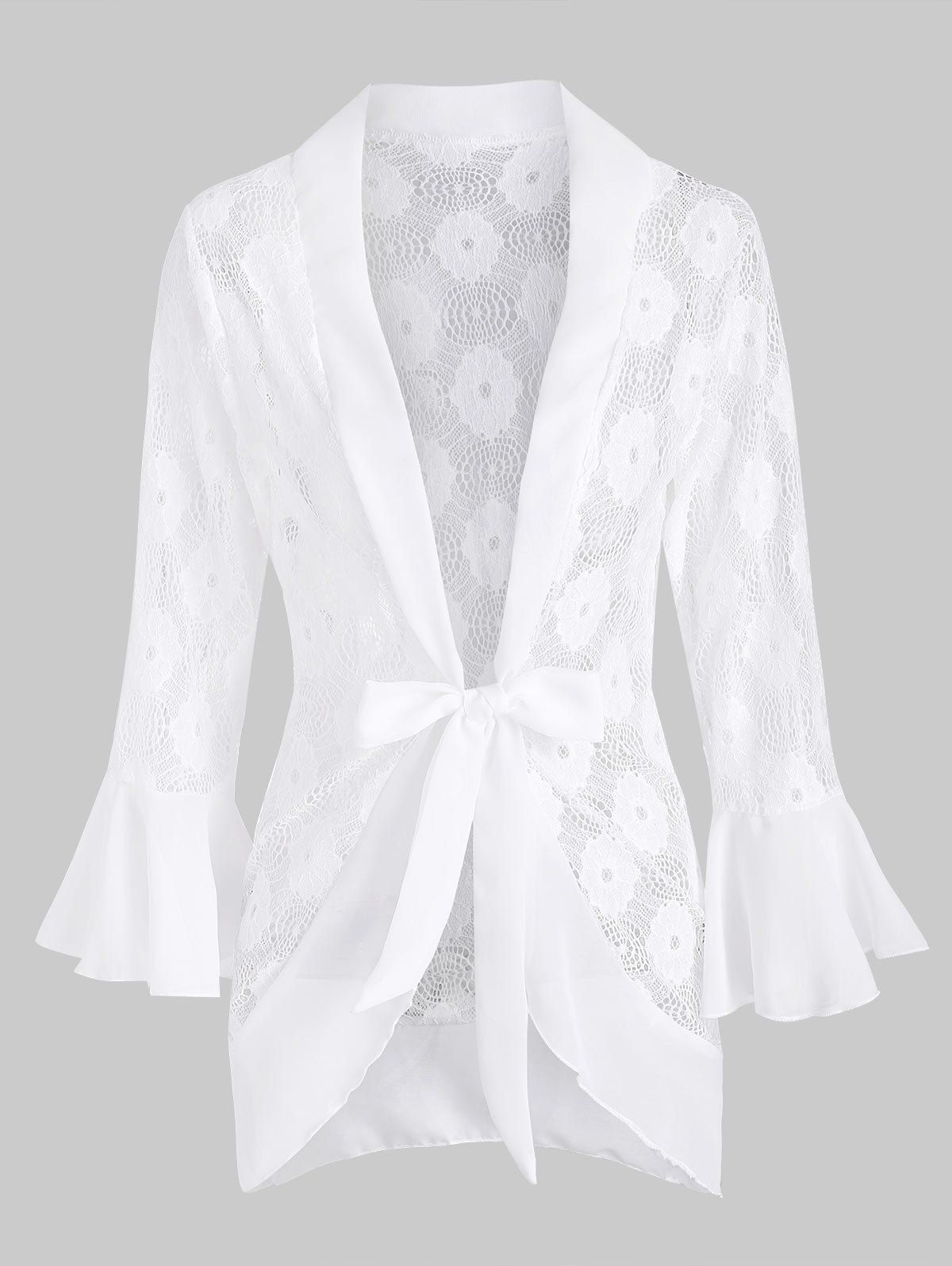 

Tie Waist Lace Flare Sleeve Robe, White