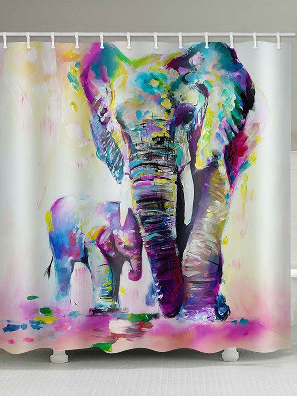 

Hand Paint Elephant Print Waterproof Bath Shower Curtain, Multi