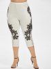 Legging Capri Panneau en Dentelle Imprimé à Taille Haute de Grande Taille - Blanc 1X