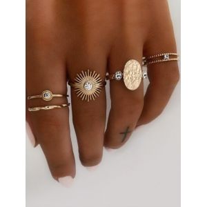 

Rhinestone Sun Oval Shape Rings Set, Gold