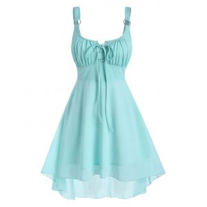 

Lace-up Rings High Low Sleeveless Dress, Light green