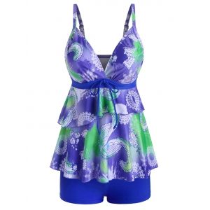 

Surplice Layered Tie Printed Tankini Swimwear, Blue