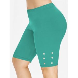 

Plus Size High Rise Eyelet Knee Length Leggings, Light green