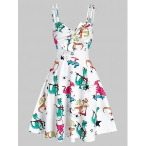 

Dinosaur Print Bowknot Cami A Line Dress, White