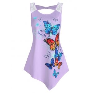 

Butterflies Print Asymmetric Tank Top, Mauve