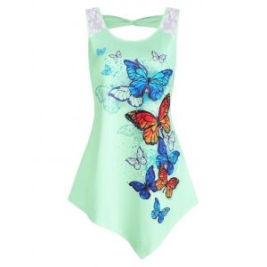

Butterflies Print Asymmetric Tank Top, Light green