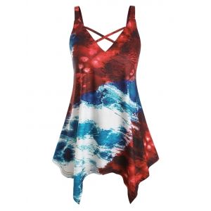 

Plus Size Handkerchief Tie Dye Crisscross Tank Top, Red
