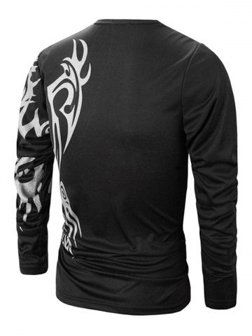 

Tattoo Print Pinhole Long Sleeve T Shirt, Black