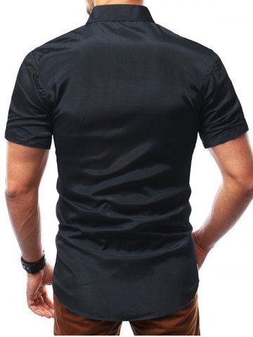 

Contrast Placket Casual Short Sleeve Shirt, Black