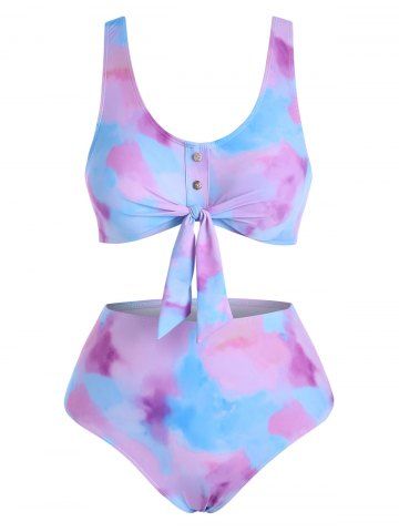 Tie Dye Knotted Bikini Swimwear - LIGHT BLUE - M