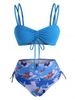 Cinched Ribbed Butterfly Print High Waisted Bikini Swimwear -  