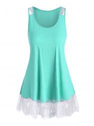 Plus Size Ribbed Lace Insert Tank Top -  