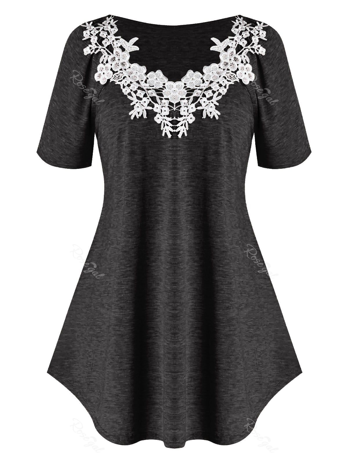 

Plus Size Raglan Sleeve Lace Guipure T Shirt, Dark slate grey
