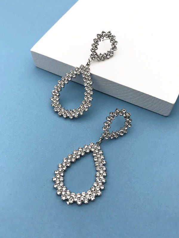 

Waterdrop Pattern Rhinestone Earrings, Silver