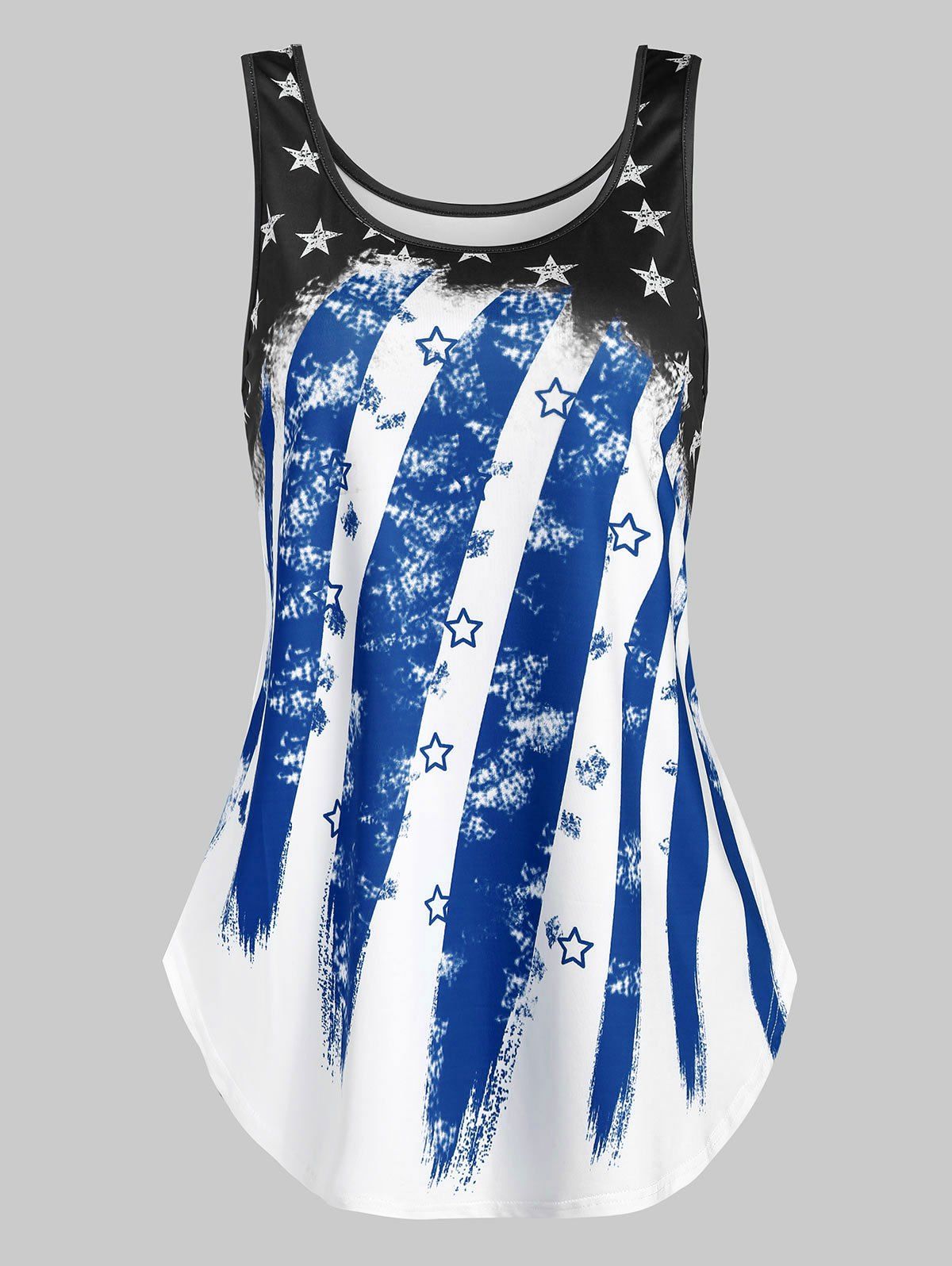 

American Flag Print Curved Hem Patriotic Tank Top, Blue