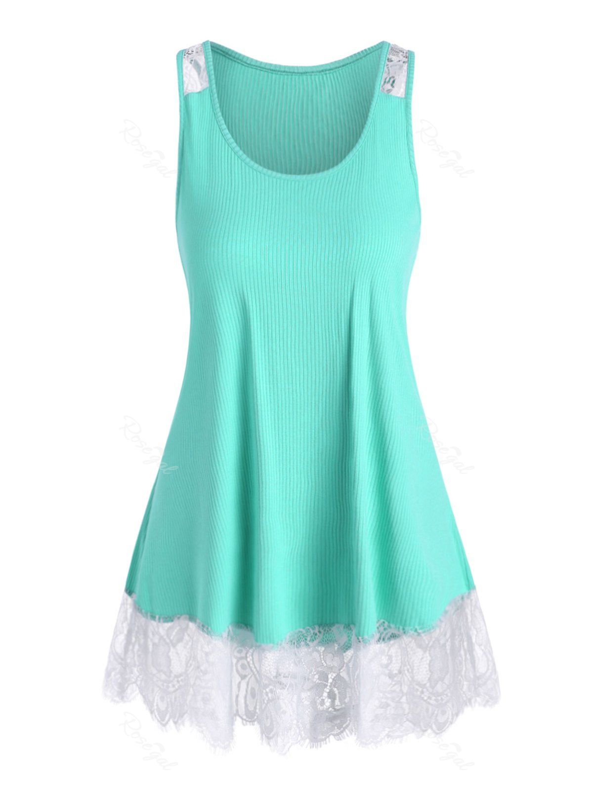 Shop Plus Size Ribbed Lace Insert Tank Top  