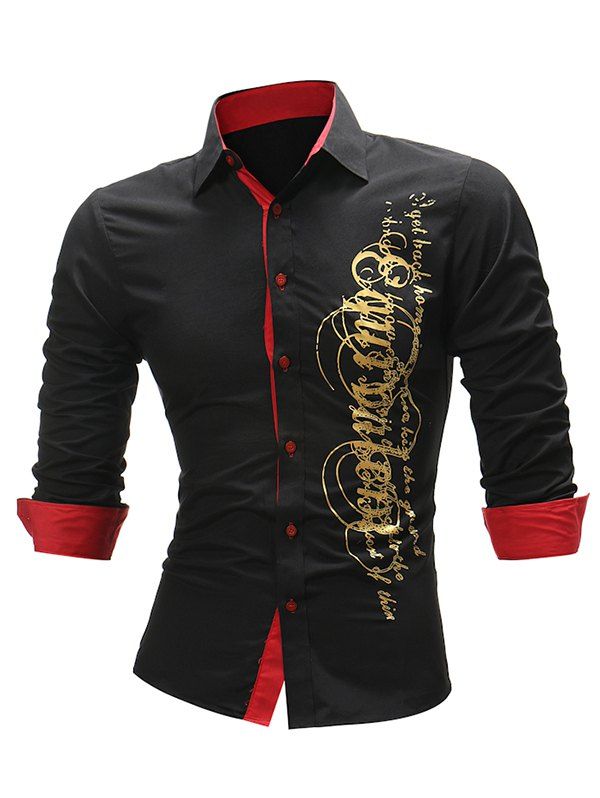 

Two Tone Gilding Letter Graphic Long Sleeve Shirt, Black