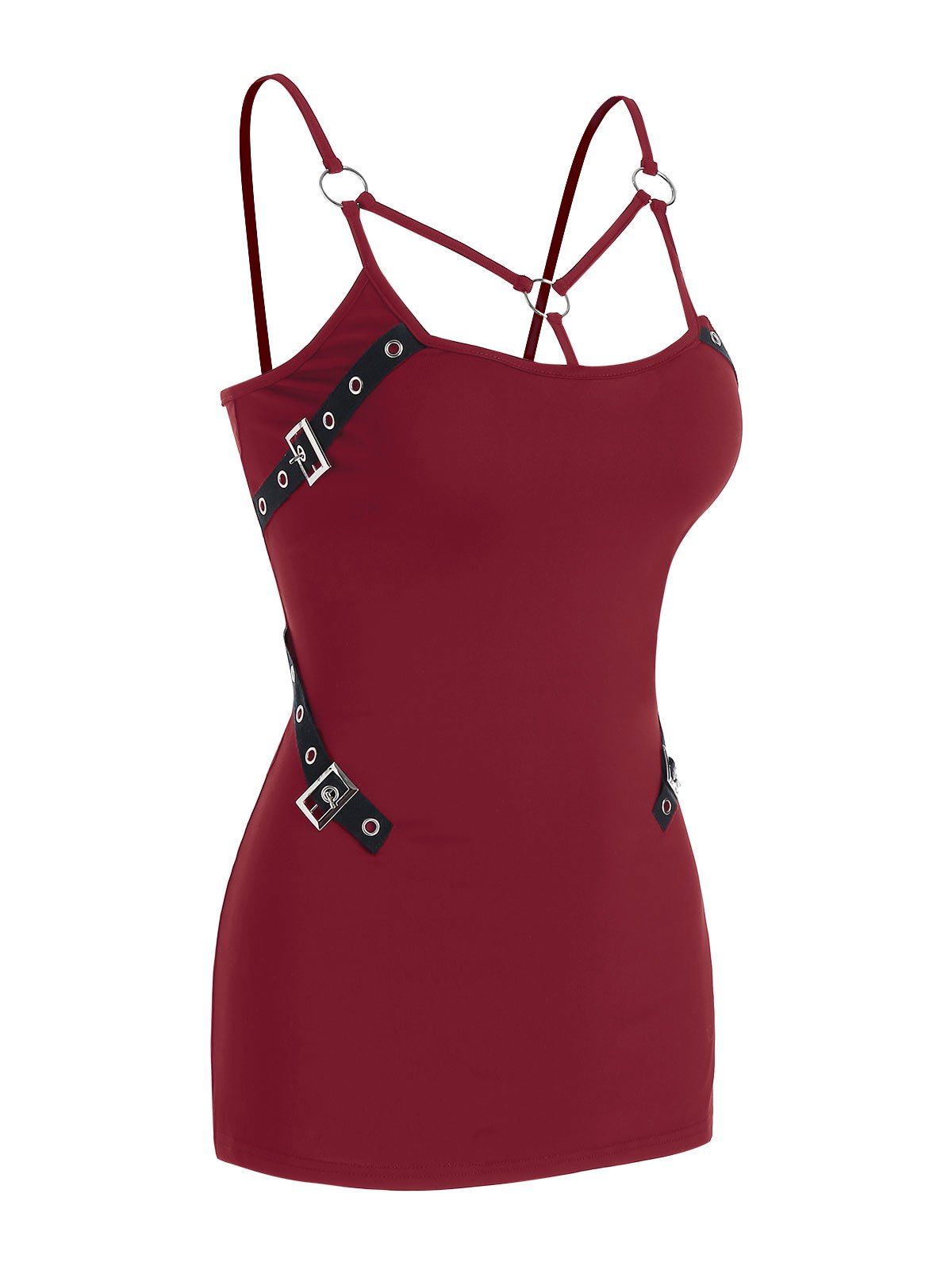 

Buckle Strap Strappy O-ring Cami Top, Red wine