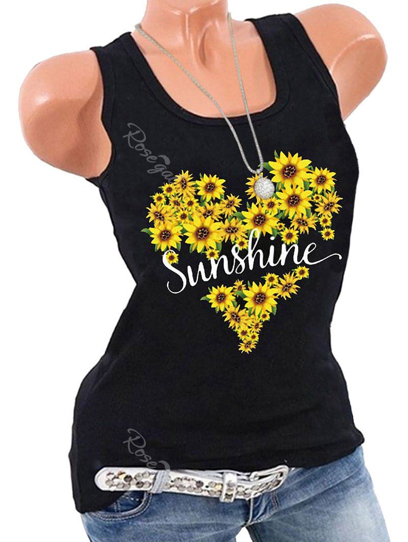 Plus Size Sunshine Sunflower Print Graphic Tank Top [41% OFF] | Rosegal