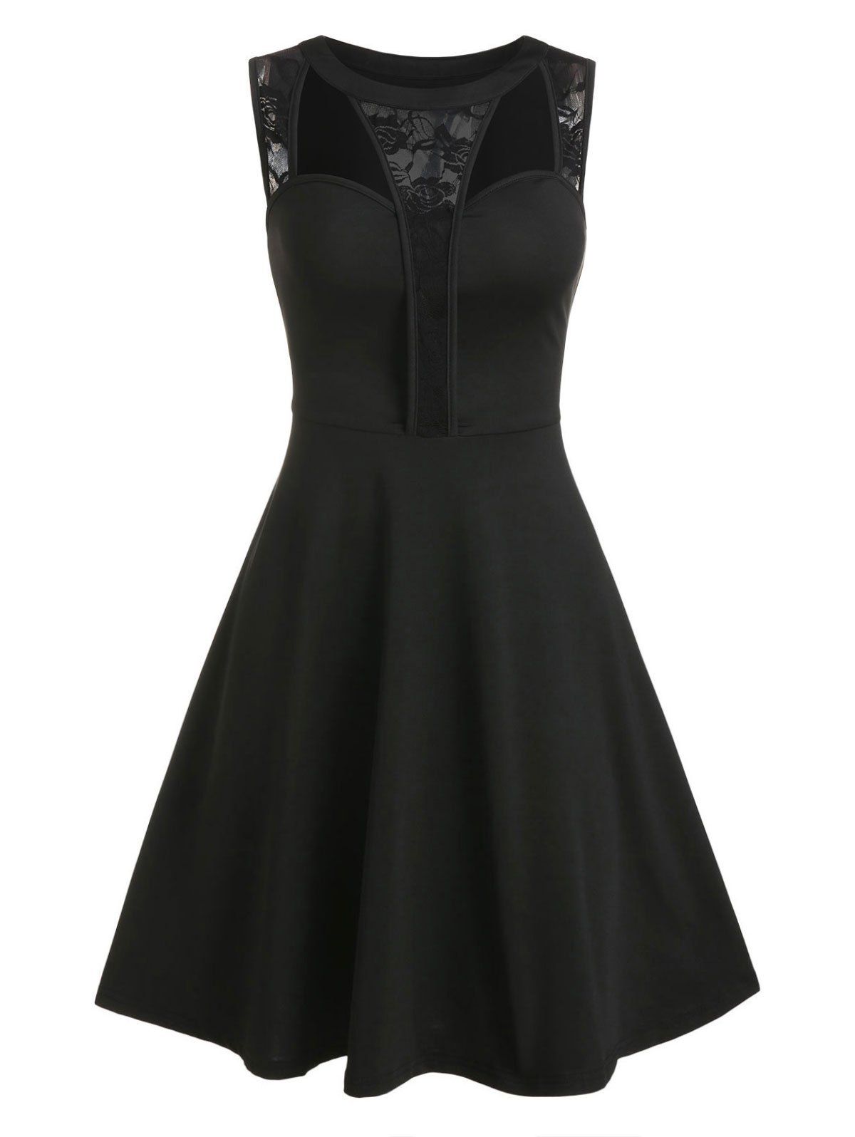 

Floral Lace Hollow Out Fit And Flare Dress, Black
