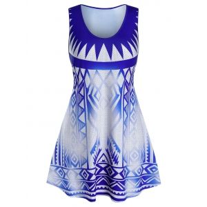 

Plus Size Geometry Print Swing Tank Top, Blue