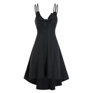 

Pure Color Bowknot Cami High Low Dress, Black