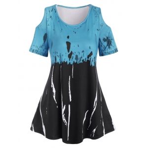 

Plus Size Spatter Cold Shoulder T Shirt, Light blue