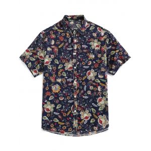 

Floral Print Button Up Vintage Shirt, Deep blue