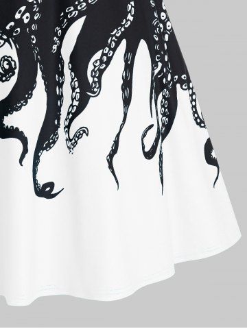 

Plus Size Octopus Print A Line Backless Dress, White