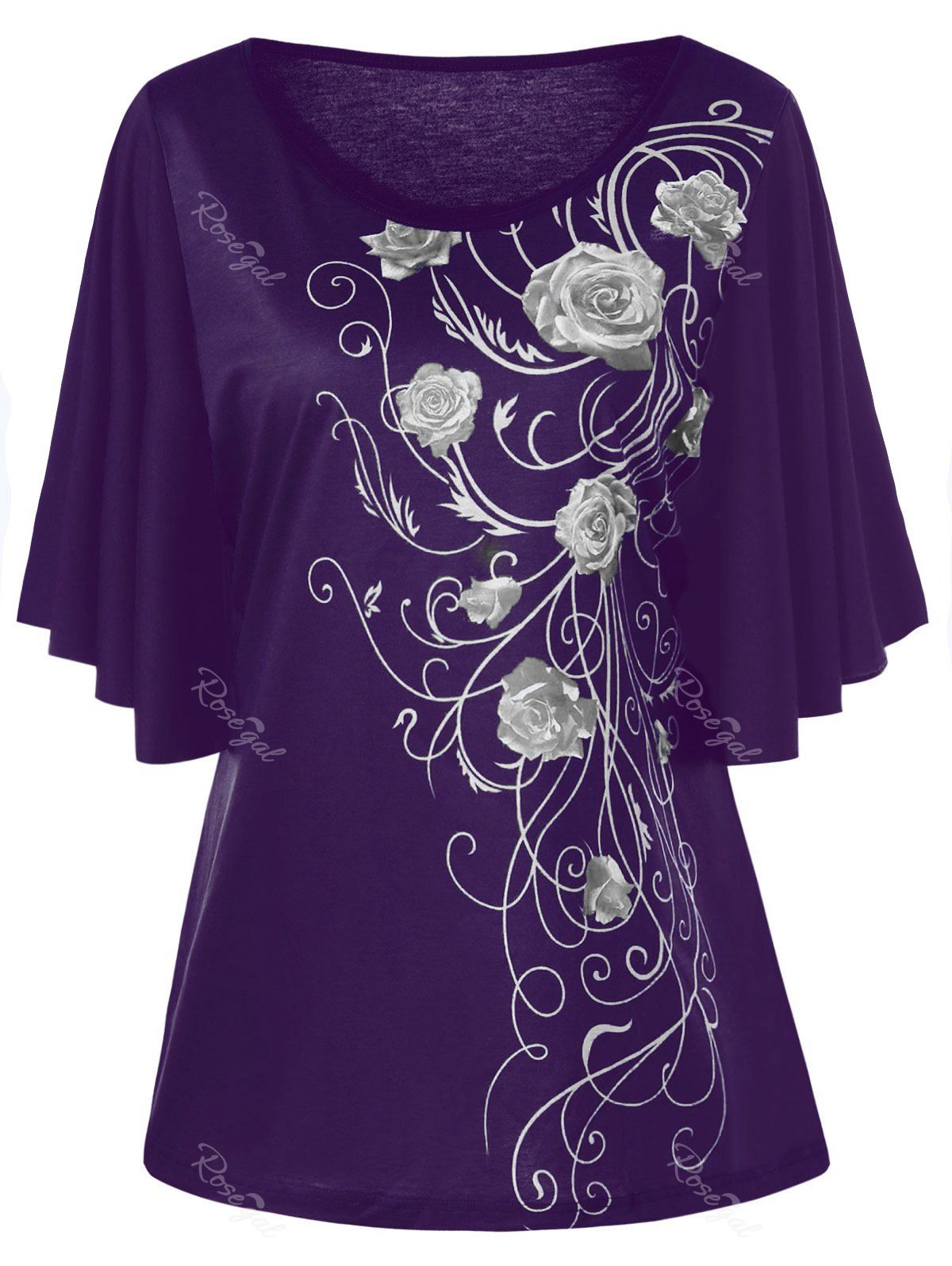 

Plus Size Floral Drape Sleeve T-shirt, Concord