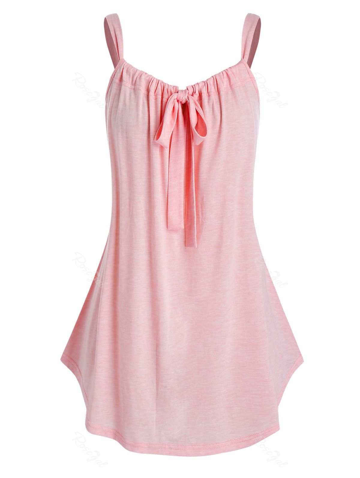 

Plus Size Tie Front Curved Tunic Tank Top, Pig pink