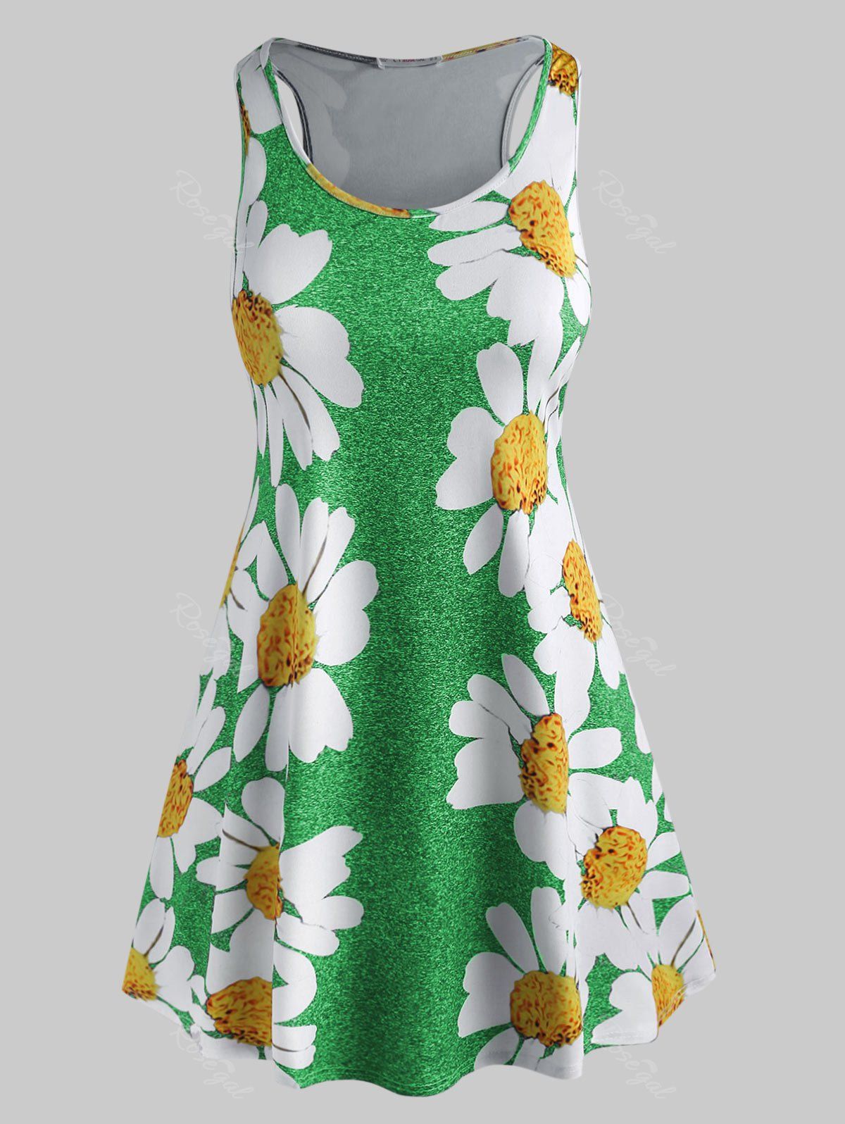 

Plus Size Daisy Print Mini Tent Dress, Green