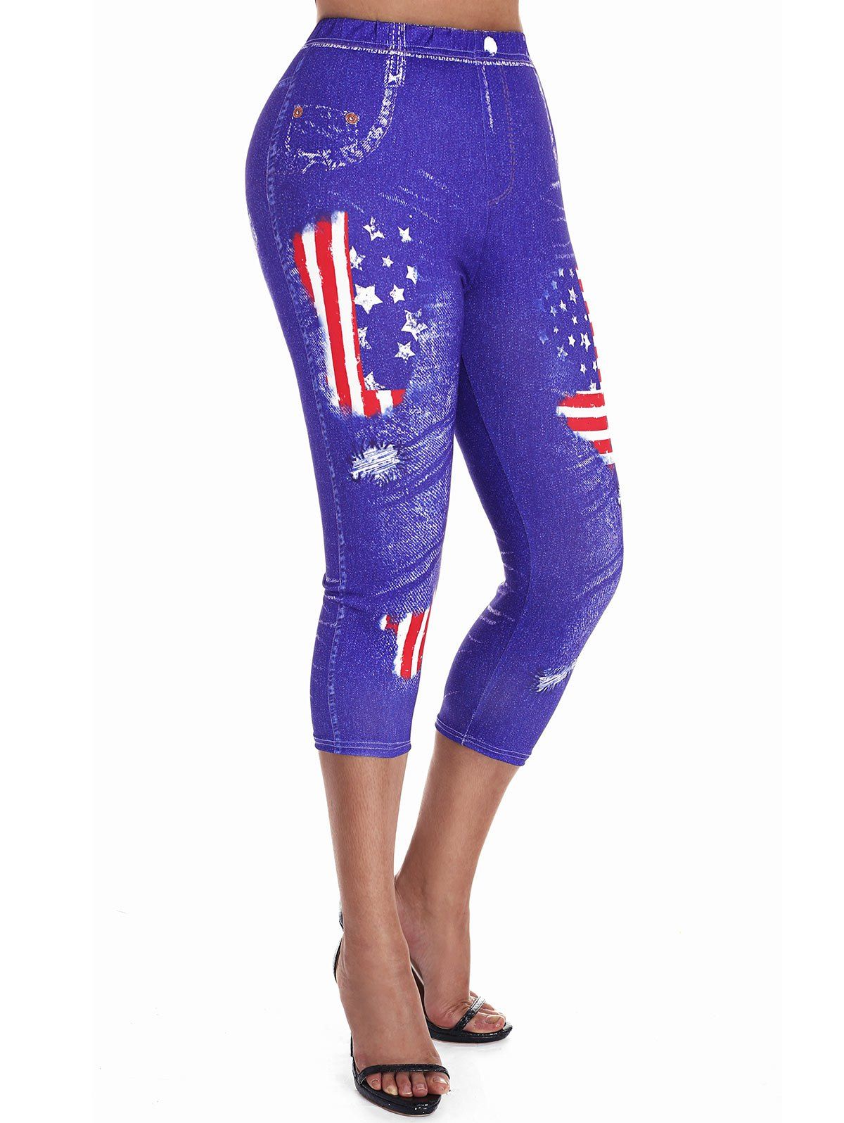 

Patriotic American Flag 3D Print Capri Jeggings, Blue