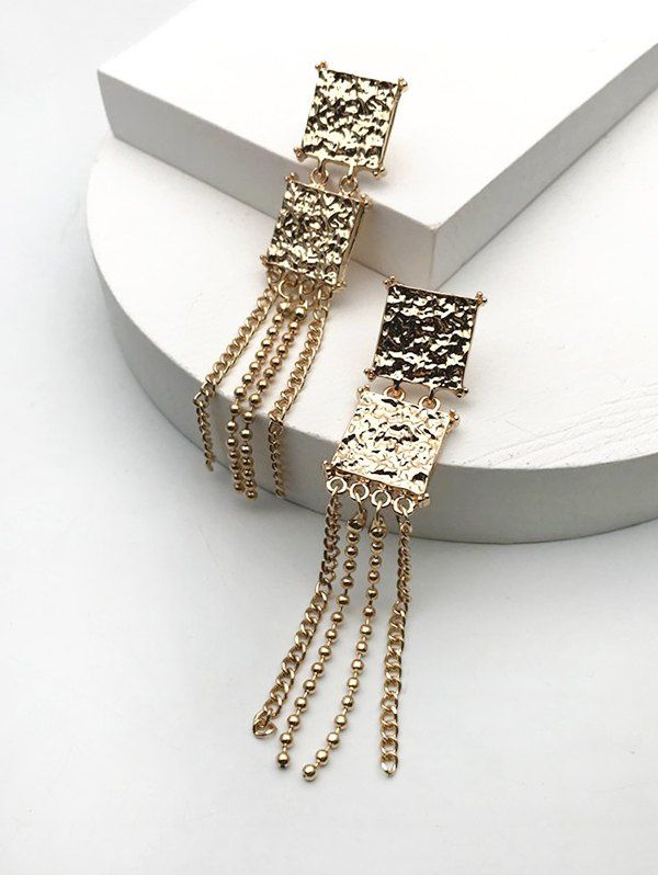 

Square Long Chain Drop Earrings, Golden