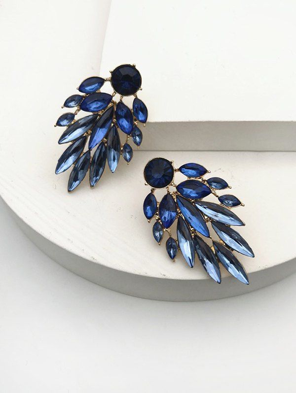 

Leaf Drop Rhinestone Earrings, Crystal blue