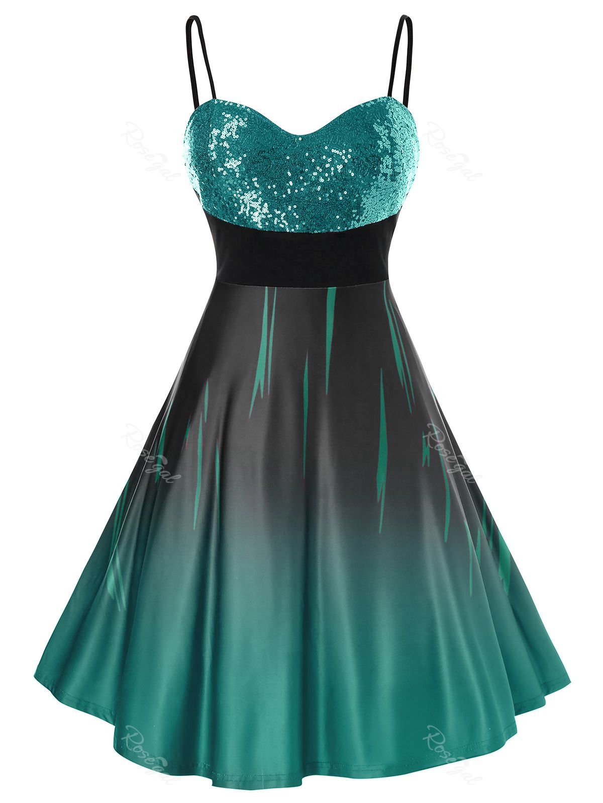 

Plus Size Sparkly Sequined Ombre Cami Mini Prom Dress, Light sea green