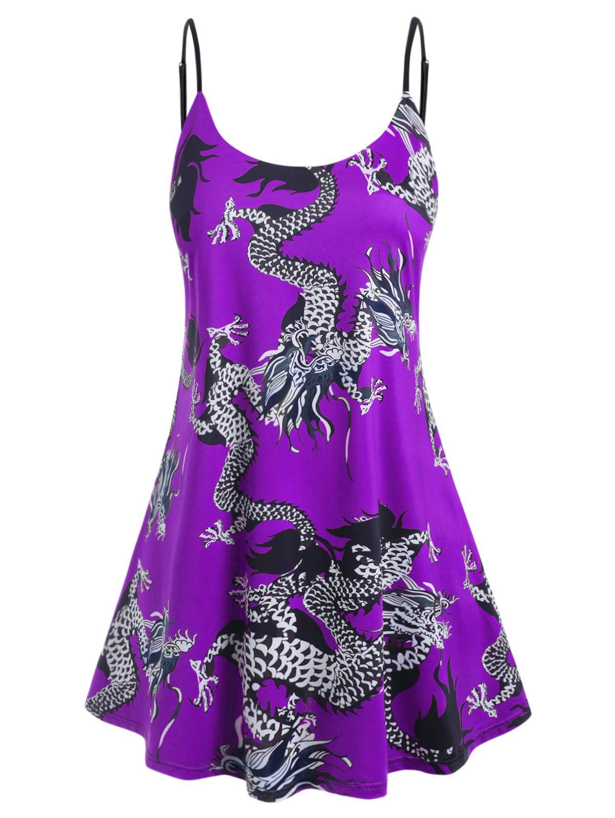 

Plus Size Dragon Print Oriental Cami Top, Purple