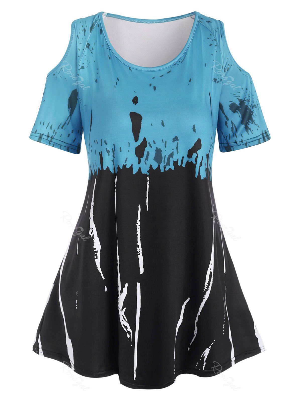 

Plus Size Spatter Cold Shoulder T Shirt, Light blue