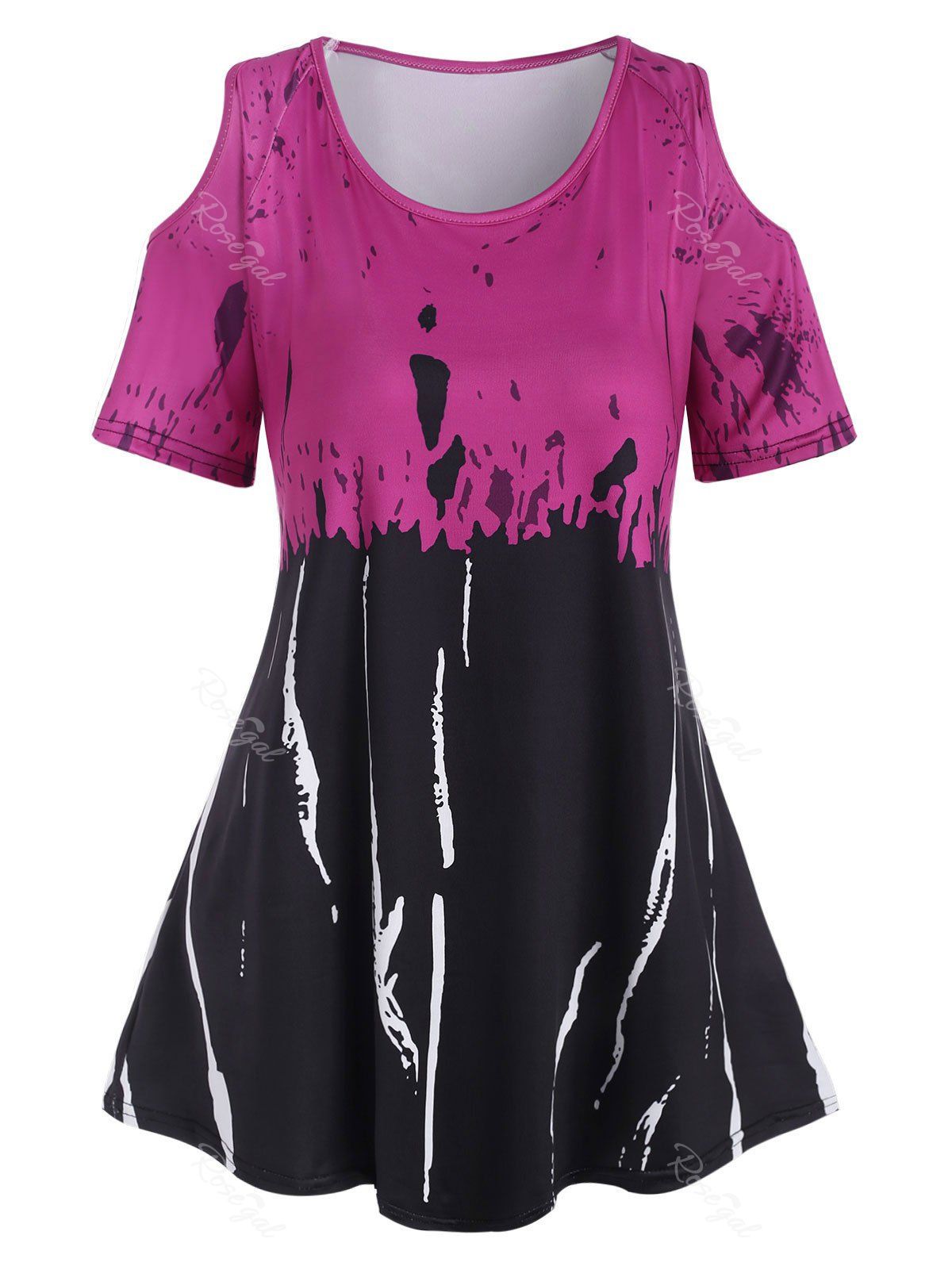 

Plus Size Spatter Cold Shoulder T Shirt, Red