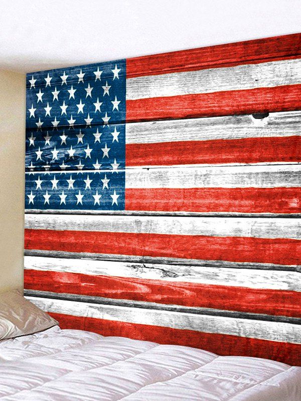 

Wooden Board USA Flag Print Removable Wall Tapestry, Multi