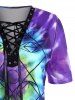 Plus Size Lace-up Spiral Tie Dye Print Tunic Top -  