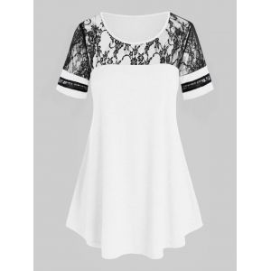 

Plus Size Flower Lace Patchwork T Shirt, Milk white